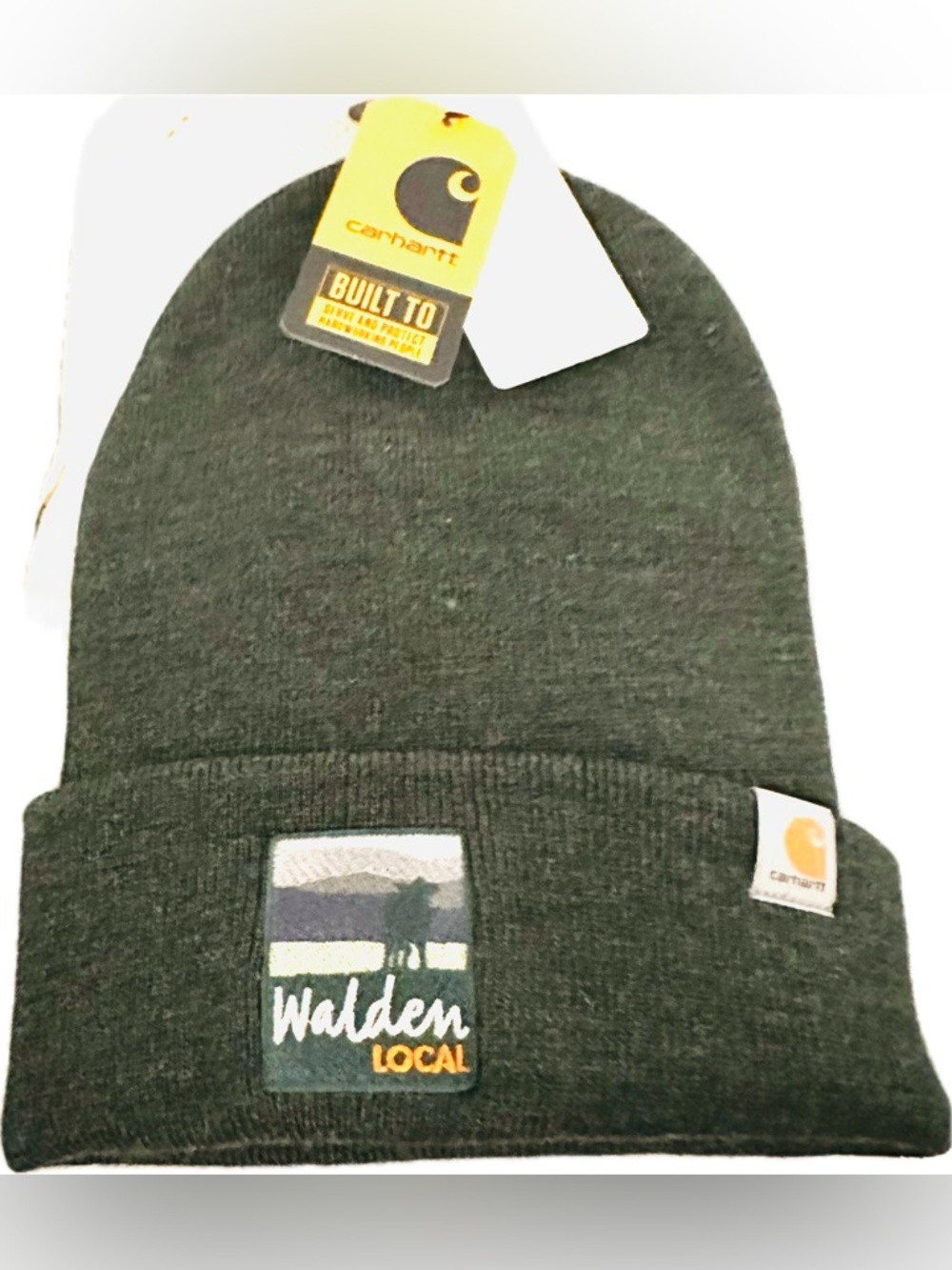 NWT NEW Carhartt Dark Gray Green Cuffed Beanie Hat Logo Walden Pond RARE OS